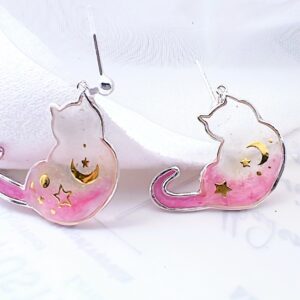 貓純銀星空漸層耳環、貓純銀耳環、日本滴膠、UV膠、漸層、星空
